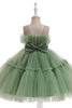 Load image into Gallery viewer, Green Round Neck Tulle Flower Girl Dress with Bowknot