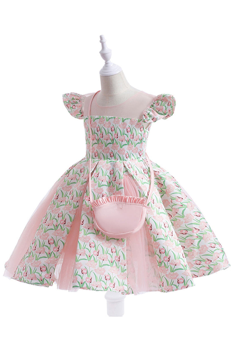 Load image into Gallery viewer, Pink Flower Printed Flower Girl Dress