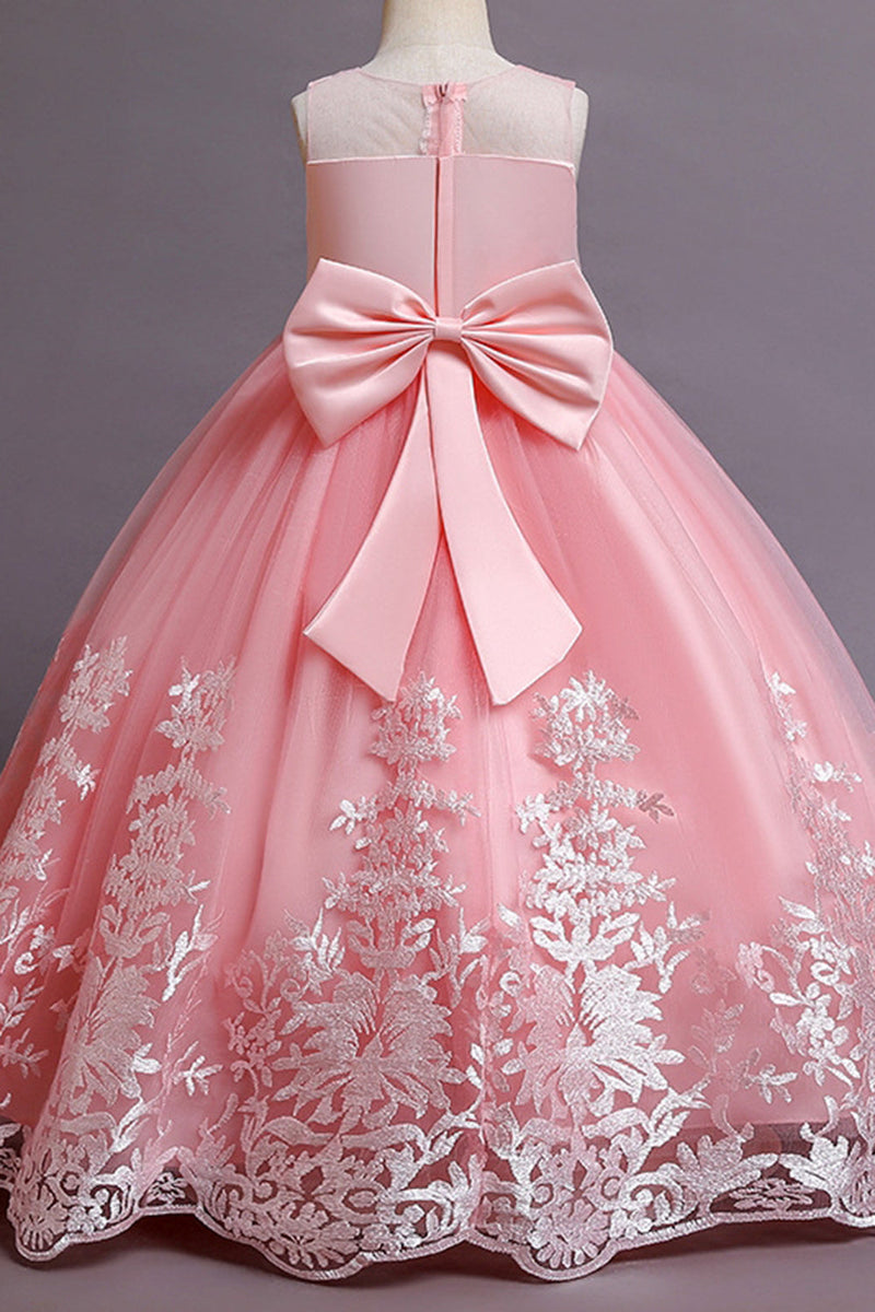 Load image into Gallery viewer, Pink Embroidery Sleeveless Flower Girl Dress with Bowknot
