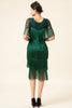 Load image into Gallery viewer, Round Neck Dark Green Beaded Gatsby 1920s Dress With Fringes