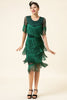 Load image into Gallery viewer, Round Neck Dark Green Beaded Gatsby 1920s Dress With Fringes