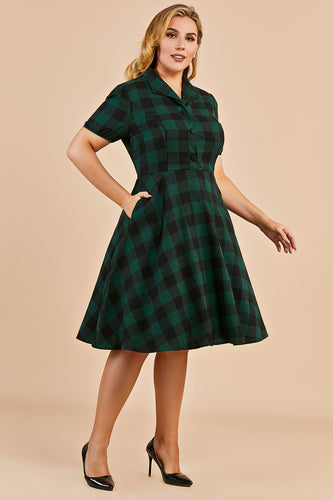 Green V-neck Button 1940s Dress