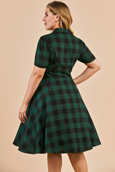 Green V-neck Button 1940s Dress