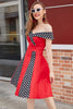 Load image into Gallery viewer, Off Shoulder Red Polka Dots 1950s Dress