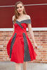 Load image into Gallery viewer, Off Shoulder Red Polka Dots 1950s Dress