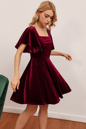 Burgundy Velvet Party Dress