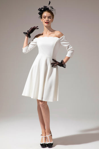 Off Shoulder White Midi Dress