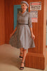 Load image into Gallery viewer, Dark Grey 3/4 Sleeves Vintage Plaid 1950s Swing Party Dress