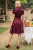 Load image into Gallery viewer, V Neck Burgundy Vintage Dress with Short Sleeves