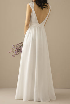 Simple White Chiffon Long Prom Bridesmaid Dress