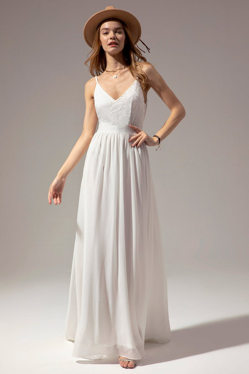 Load image into Gallery viewer, White Long Chiffon Bridesmaid Maxi Dress