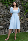 Square Neck Blue Vintage Summer Dress