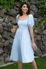 Load image into Gallery viewer, Square Neck Blue Vintage Summer Dress
