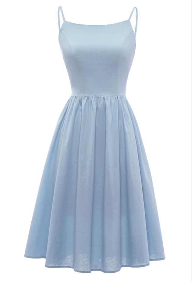 Load image into Gallery viewer, Spaghetti Straps Blue Summer Dress with Bowknot