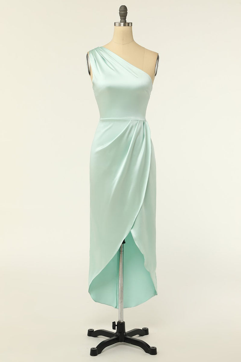 Load image into Gallery viewer, Sheath One Shoulder Sage Bridesmaid Dress