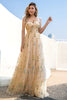 Load image into Gallery viewer, A Line Spaghetti Straps Champagne Prom Dress with Appliques