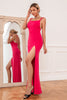 Load image into Gallery viewer, Sheath Spaghetti Straps Fuchsia Long Prom Dress with Split Front