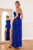Load image into Gallery viewer, Royal Blue Sequins Strapless Prom Dress