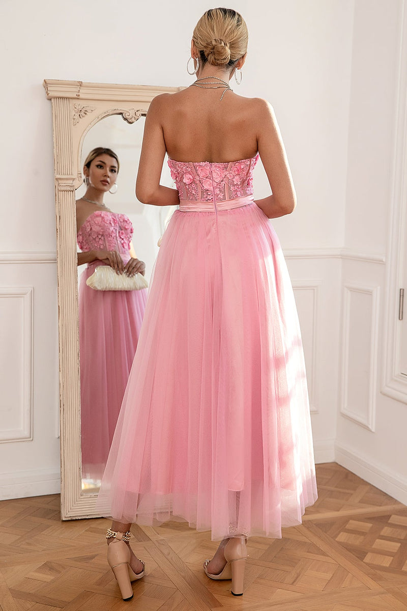 Load image into Gallery viewer, Gorgeous A Line Strapless Pink Prom Dress with Appliques
