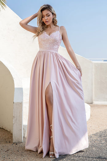 Blush Sequins Prom Dress with Slit