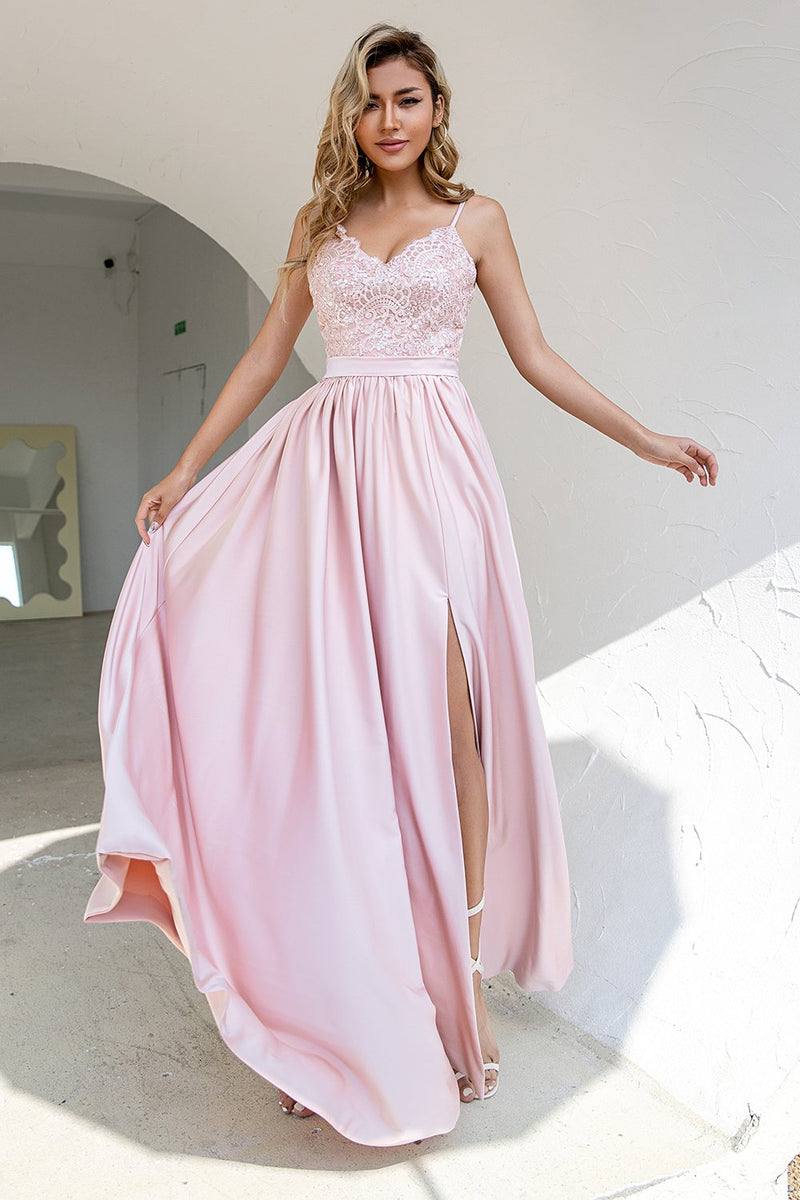 Load image into Gallery viewer, Blush Sequins Prom Dress with Slit
