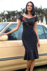 Load image into Gallery viewer, Sheath Off the Shoulder Black 1960s Dress