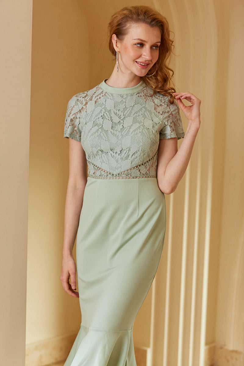 Load image into Gallery viewer, Green Lace Bodycon Wedding Guest Dress