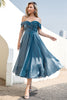 Load image into Gallery viewer, Princess A Line Off the Shoulder Grey Blue Prom Party Dress