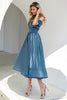 Load image into Gallery viewer, Princess A Line Off the Shoulder Grey Blue Prom Party Dress