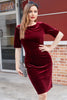 Load image into Gallery viewer, Burgundy Bodycon Velvet Dress with Sleeves