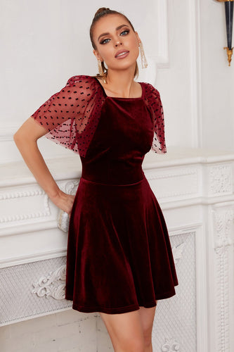 Burgundy Velvet Mini Dress