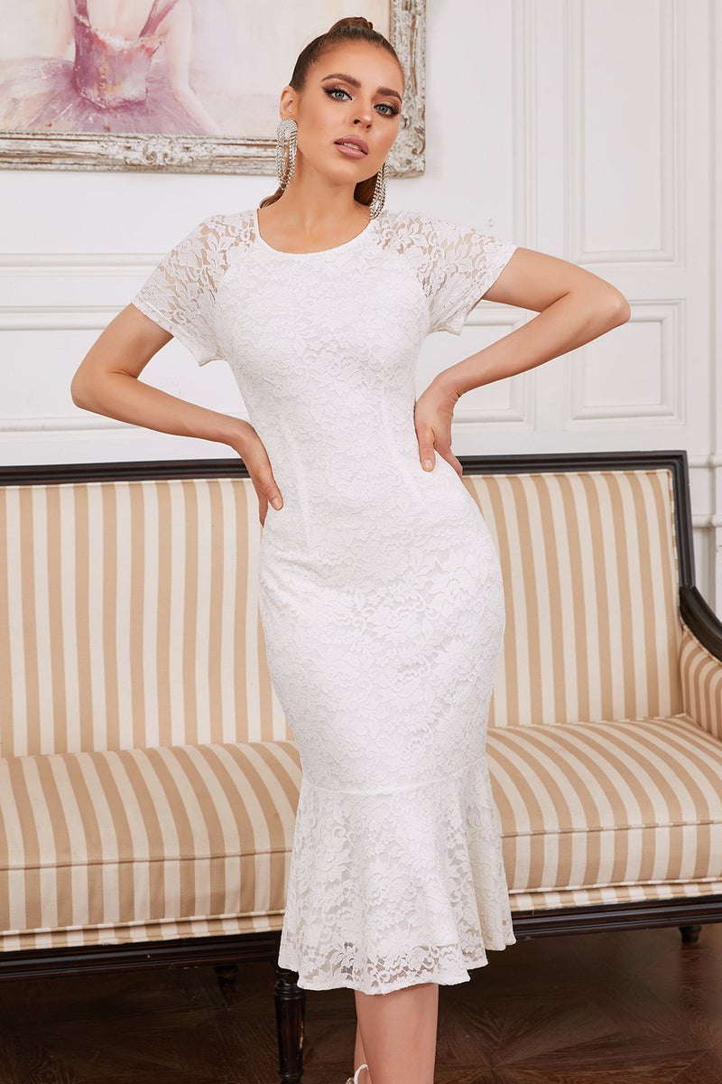 Load image into Gallery viewer, Sheath Jewel White Lace Party Dress
