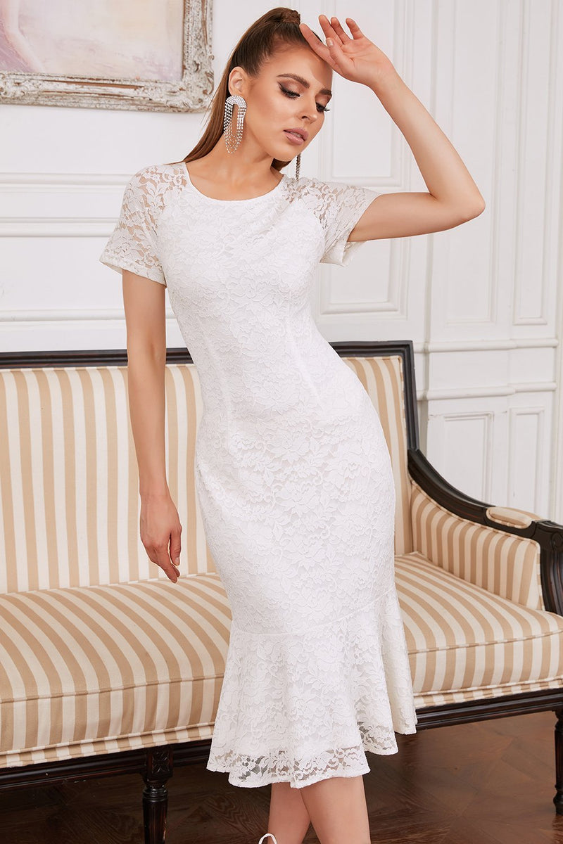 Load image into Gallery viewer, Sheath Jewel White Lace Party Dress