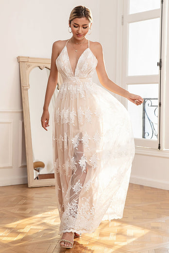White Lace Long Prom Dress
