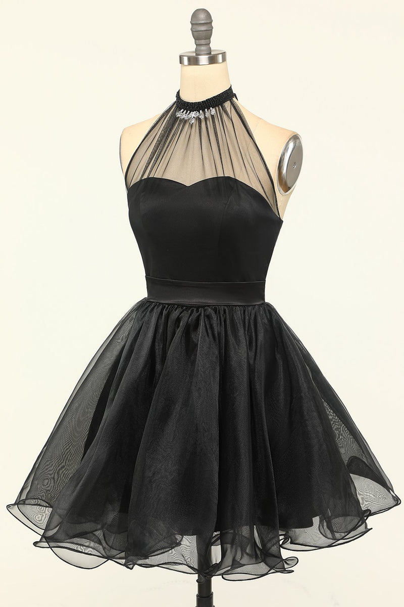 Load image into Gallery viewer, Halter Black Tulle Short Prom Dress
