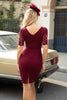 Load image into Gallery viewer, Burgundy Bodycon Lace Party Dress with Sleeves