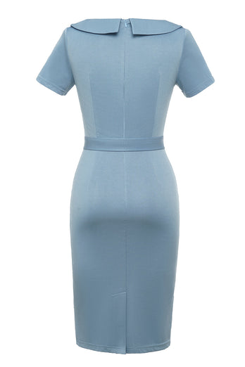 Bodycon Round Neck Light Blue 1960s Dress