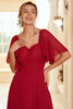 Load image into Gallery viewer, Burgundy Open Back Boho Bridesmaid Dress with Ruffles