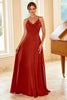 Load image into Gallery viewer, Rust Red Spaghetti Straps Long Bridesmaid Dress