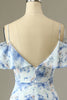 Load image into Gallery viewer, A Line Off the Shoulder Blue Floral Print Long Bridesmaid Dress