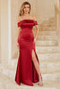Load image into Gallery viewer, Sheath Off the Shoulder Burgundy Long Bridesmaid Dress with Split Front