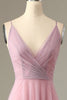 Load image into Gallery viewer, A Line Spaghetti Straps Grey Pink Bridesmaid Dress