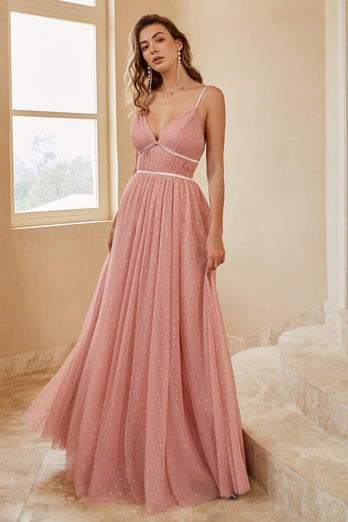A Line Long Bridesmaid Dress with Ruffles