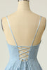 Load image into Gallery viewer, Spaghetti Straps Lace Blue Homecoming Dress
