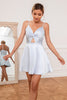 Load image into Gallery viewer, Cute A Line Spaghetti Straps Light Blue Short Homecoming Dress