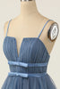 Load image into Gallery viewer, A Line Spaghetti Straps Blue Grey Short Cocktail Dress