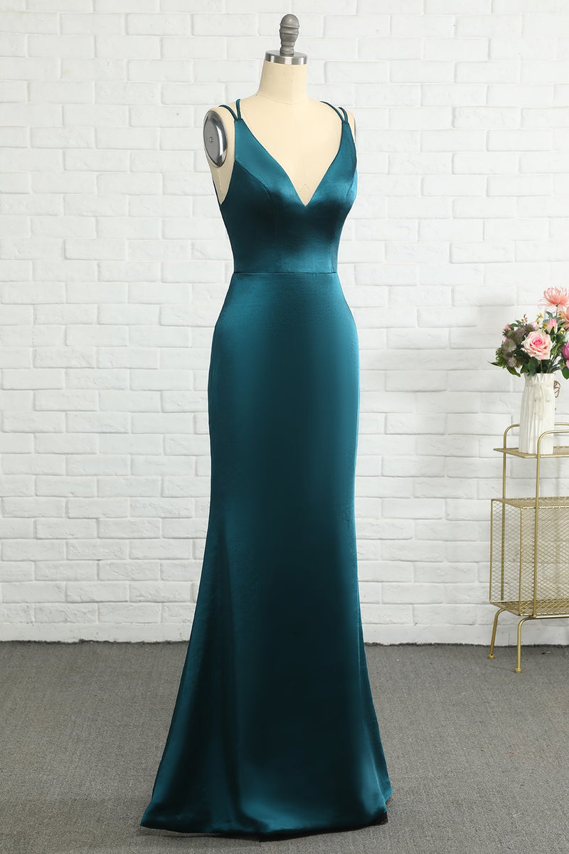 Load image into Gallery viewer, Peacock Blue Mermaid Backless Long Prom Dress