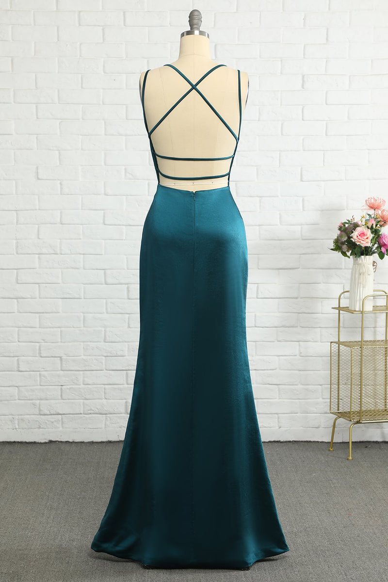 Load image into Gallery viewer, Peacock Blue Mermaid Backless Long Prom Dress