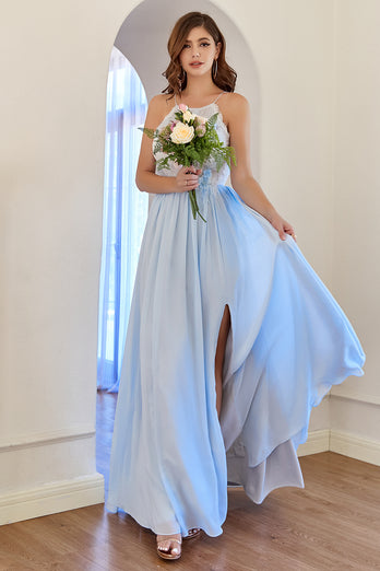 Halter Light Blue Bridesmaid Dress