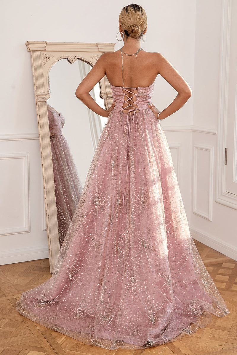 Load image into Gallery viewer, Glitter Blush Long Prom Dress with Slit